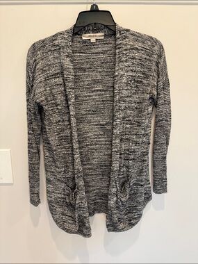 LOFT Black & White Marled Open-Front Cardigan